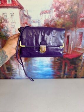 Vintage Pierre Cardin Purple Leather Organizer Clutch Crossbody Bag